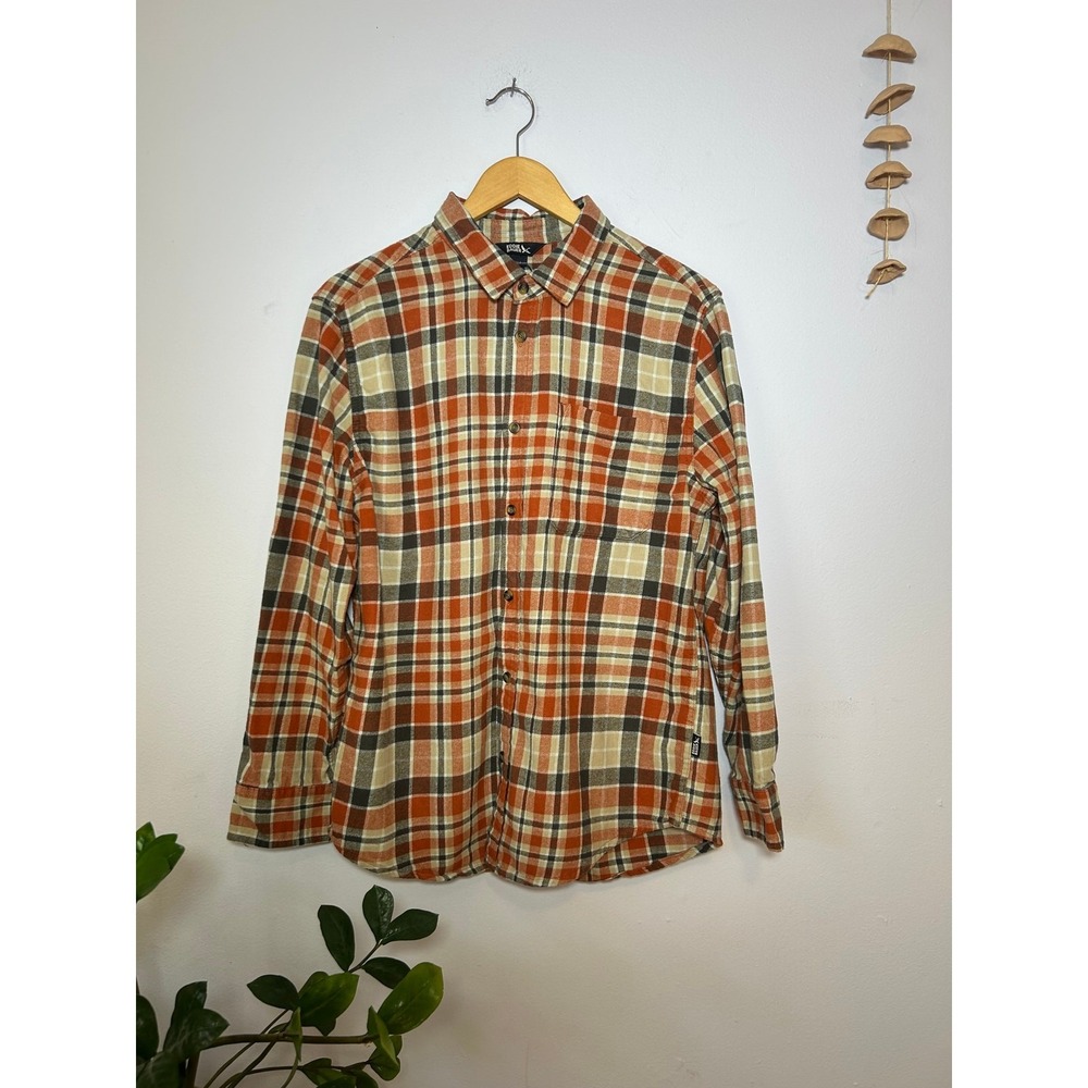 Orange Eddie Bauer Flannel Shirt Plaid Long Sleeve Button Down Large Mens‎